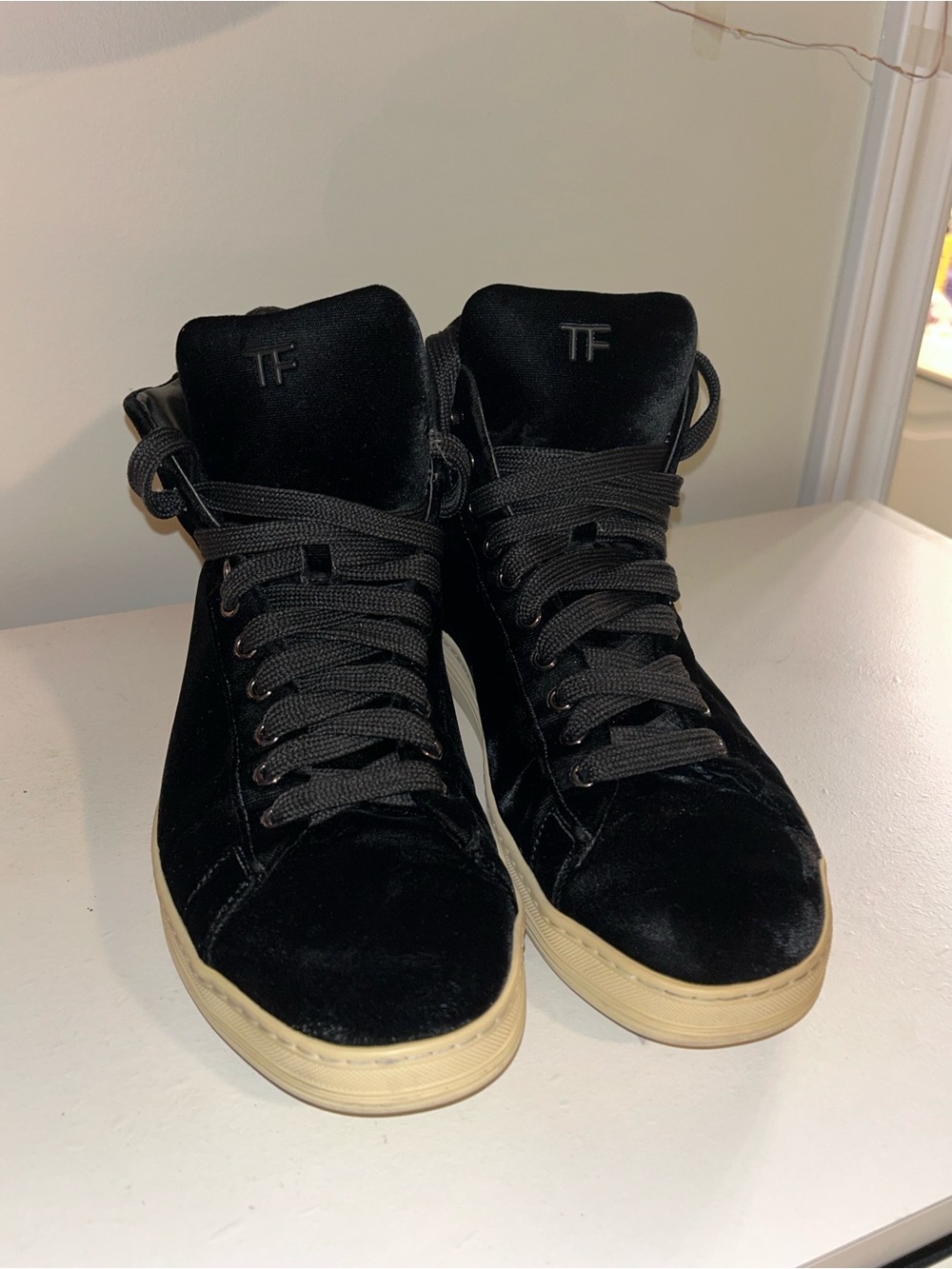 Tom Ford Men’s Black Velvet Russell High Top Trainers - Size
